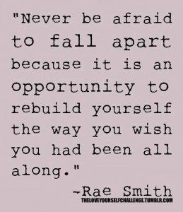 Never be afraid to fall apart because it is an opportunity to rebuild ...